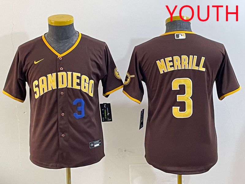Youth San Diego Padres #3 Merrill Brown Game 2025 Nike MLB Jersey style 13